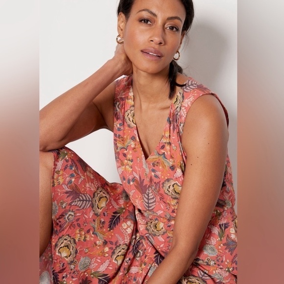 Evereve Brielle Sleeveless Floral Midi Dress in Coral Sz M - Picture 3 of 13